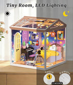 Starry Night Bedroom Miniature House Kit, DIY Space-Themed Dollhouse - Image 2