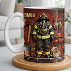 Personalized Firefighter Gifts for Men Dad Custom Name Mug, Fireman Gear Design - Image 2