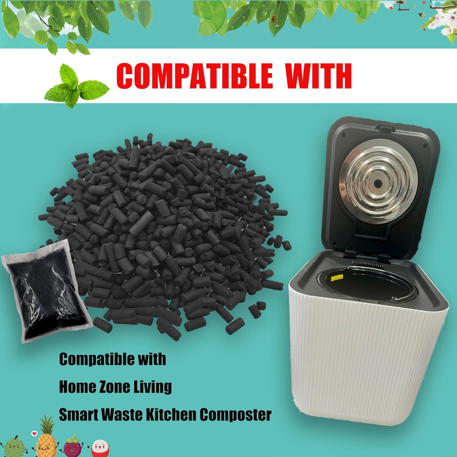 1.55 Pounds Oversized Pack Replacement Odor Absorbing Filter Refills for Smart Waste Kitchen Composter, Activated Charcoal for Electric Compost Bin Odor Control