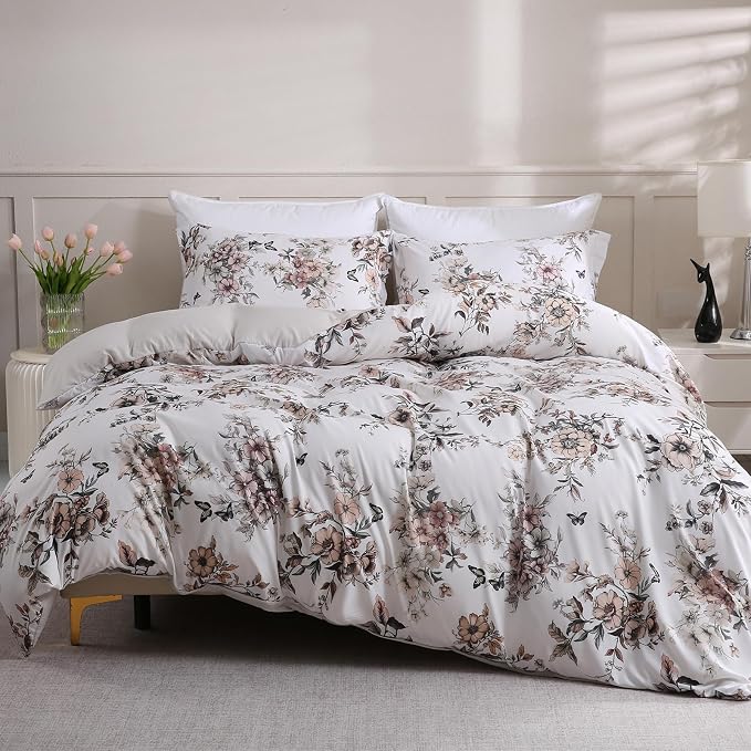 LONAVA Queen Floral 3 Pcs Duvet Cover Set, Breathable Soft Microfiber Light by LONAVA