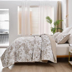 WONGS BEDDING Botanical Quilt Set California King Size, Khaki 3 Pieces Toile - Image 4