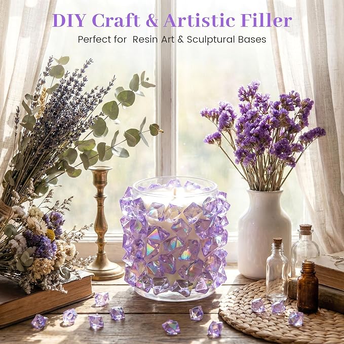 DomeStar 150PCS Purple Fake Ice, Fake Diamonds Sparkling Plastic Gems Vase - Image 6