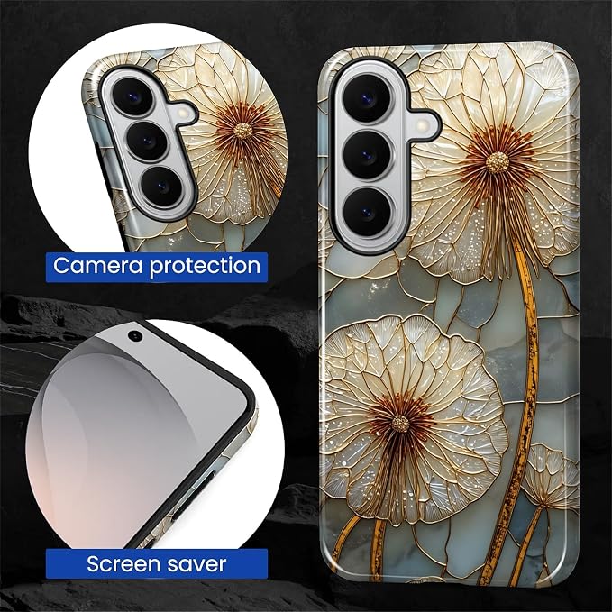 for Samsung Galaxy S26 Case, Dandelion Stained Glass Pattern Glossy 2 in 1 - Image 6