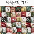 Patchwork Cotton Fabric Panel 61 x 36.6 Inches, Christmas Botanical Squares - Image 2