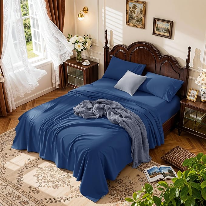LBRO2M 100% Cotton Sheets Set Deep Pocket 19", 1000 Thread Count Full Size 4 by LBRO2MBedding
