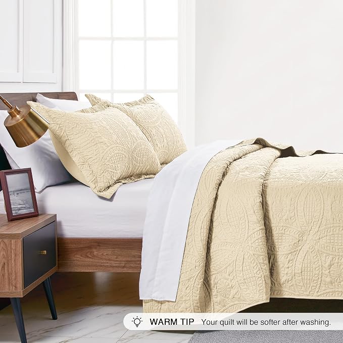Love's cabin California King Size Quilt Bedding Set Camel Bedspreads - Image 4