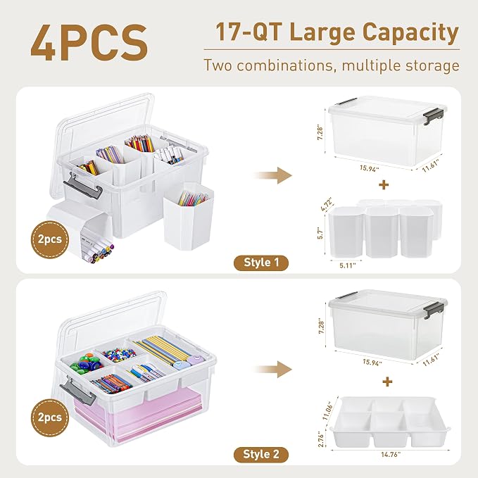 Citylife 17QT 4Packs Clear Craft Organizers and Storage Bins - Image 2