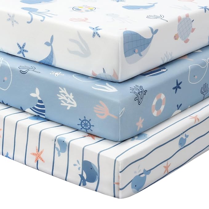 Baby Crib Sheets for Boys and Girls, 3 Pack Toddler Bed Sheets for 52”x28” by FIEMOL