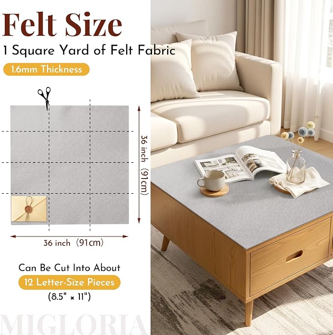 Large Felt Fabric Sheet 36 x 36 Inch, 1.6mm Thick | Soft nonwoven felt - Image 2