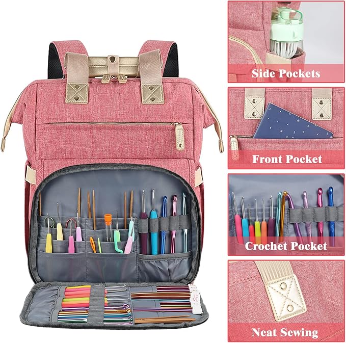 LTINVECK Knitting Bag Backpack, Yarn Storage Organizer Travel Crochet Bag - Image 2