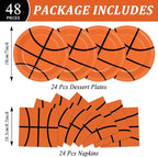 48Pcs Basketball Paper Plates and Napkins Basketball Birthday Party Decorations - Image 2