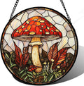 DASTOLL Stained Glass Window Hanging, Big Red Mushroom Suncatcher by DASTOLL