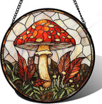 DASTOLL Stained Glass Window Hanging, Big Red Mushroom Suncatcher by DASTOLL