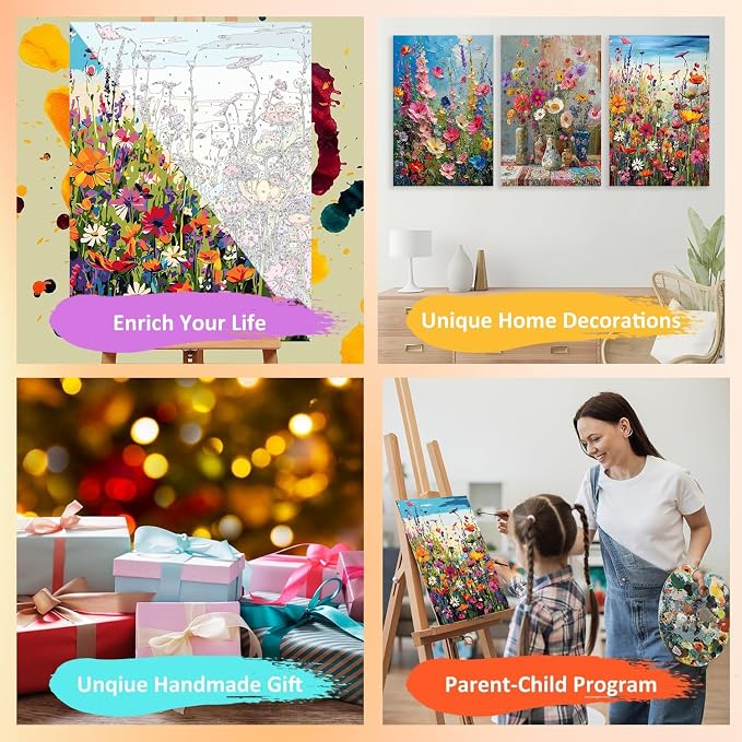 3 Pack Floral Framed Paint by Numbers - Image 7