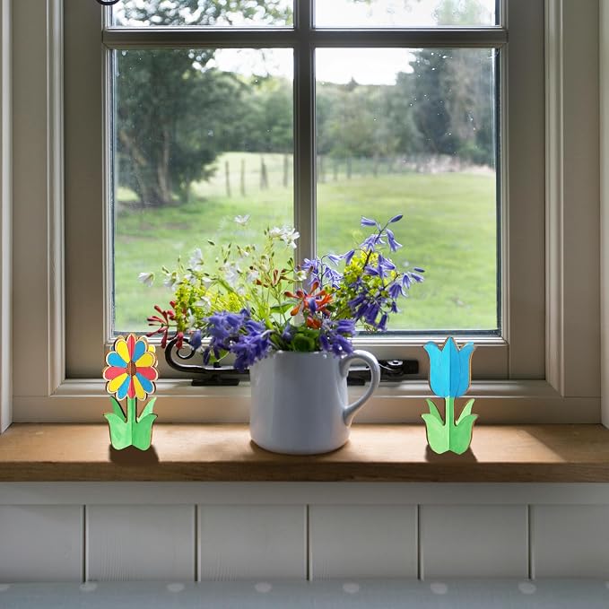 DIY 3D Flower Spring Wood Crafts to Paint, Spring Unfinished Wooden Slices - Image 6