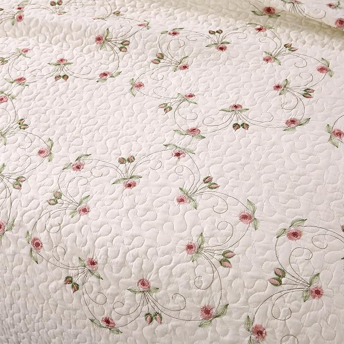 Quilt Set Floral Leaves 3D Embroidery Pattern 3 PCS Cotton Reversible Quilted - Image 6