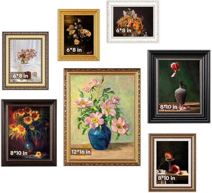 Wonderjune 7 Pcs 12x16, 8x10 and 6x8 Large French Vintage Gallery Wall Frames by Wonderjune