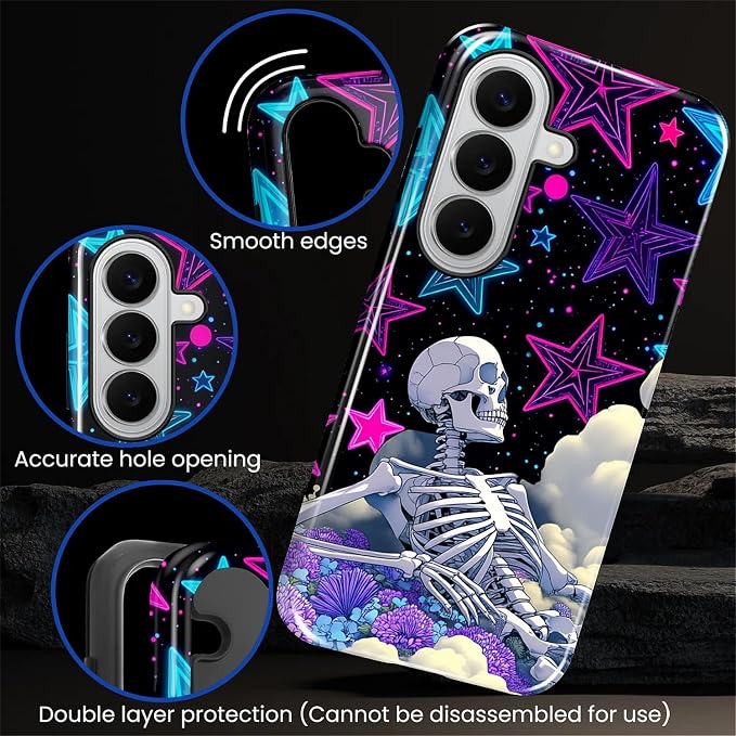 for Samsung Galaxy S26 Case, Skull Star Collage Pattern Glossy 2 in 1 - Image 2