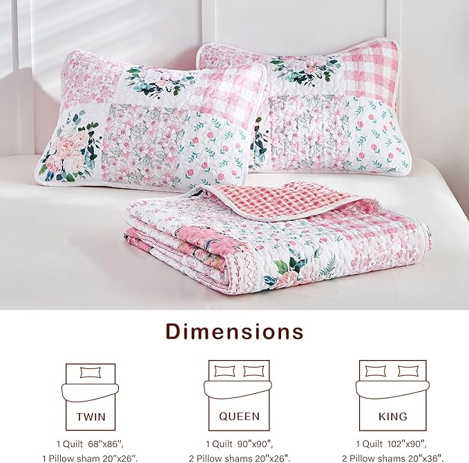 Joyreap 3 Pieces Floral Patchwork Quilt Set Queen, Soft n Cozy Microfiber Quilt - Image 7