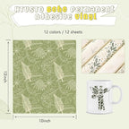 Sage Green Boho Permanent Adhesive Vinyl 12 Sheets 12'' x 10'' | Greenery Water - Image 2