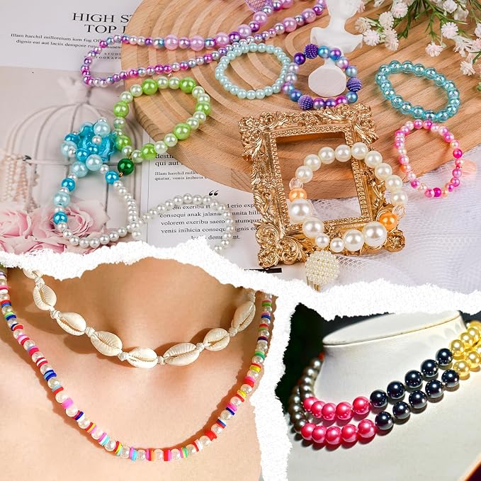XSEINO About 1200+ PCS 6mm Imitation Pearl Style Glass Beads Bracelet Making Kit - Image 7