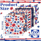 HunnmingRe 20 Pcs 10''x10'' Patriotic Quilting Fabric Square Red White Blue - Image 2