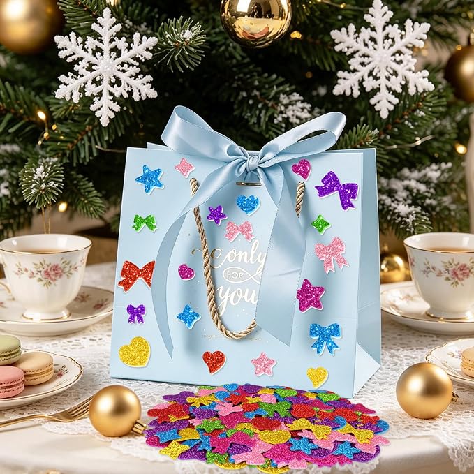 875PCS Glitter Foam Stickers, Colorful Heart & Star & Bow Stickers, - Image 6