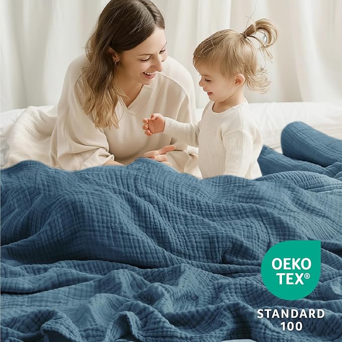 100% Cotton Muslin Blanket 40" x 40", Breathable and Lightweight Cotton Throw - Image 2