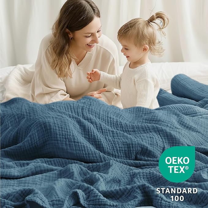 100% Cotton Muslin Blanket Twin XL 66" x 90", 6 Layers Breathable and - Image 6