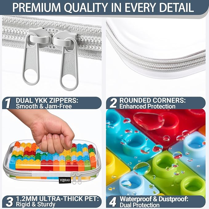 YQBRAO 3-Pack Large Clear Hard Shell Zipper Case, 1.2mm Ultra-Thick Rigid Toy & - Image 5