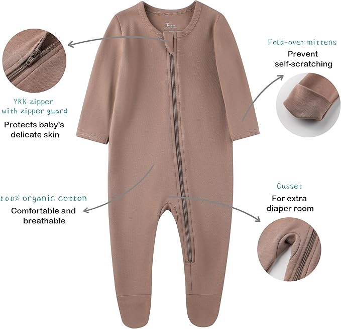 O2 BABY Baby Boys Girls Organic Cotton Zip-Front Sleeper Pajamas, Footed Sleep 'n Play