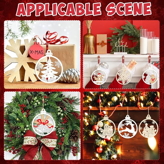 36PCS Wooden Hollow Christmas Ornaments - Image 7