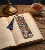 4PC Blue Bookshelf Counted Cross Stitch Bookmark Kit - Image 4