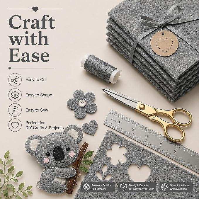 Gray Large Felt Fabric 36" x 36", 1mm Stiff Felt Sheet, Nonwoven Fabric - Image 5