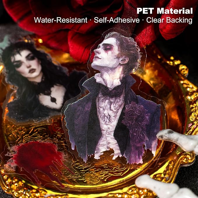 180PCS Night Falls PET Stickers, Dark Gothic Collage; Vampire Queen & Moon Elf - Image 4