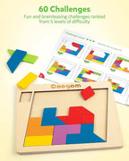 Coogam Wooden Puzzle Blocks Geometric Tangram Brain Teasers Jigsaw 3D Logic IQ - Image 4