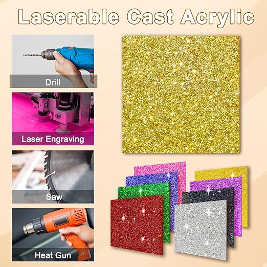Glitter Acrylic Sheets 1/8 in Thick 8x8 Cast Sparkly Acrylic Sheets 3mm - Image 4