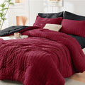 HYMOKEGE Red & Black Twin Comforter Set Seersucker 5 Pieces, All Season Luxury by HYMOKEGE