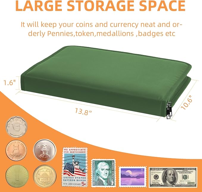400-Pocket Fireproof Coin Collection Book & 36 Paper Money Organizer Binder | - Image 4