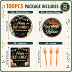 Qyeahkj 100 Pcs Retirement Party Plates and Napkins Set Happy Retired Birthday - Image 2