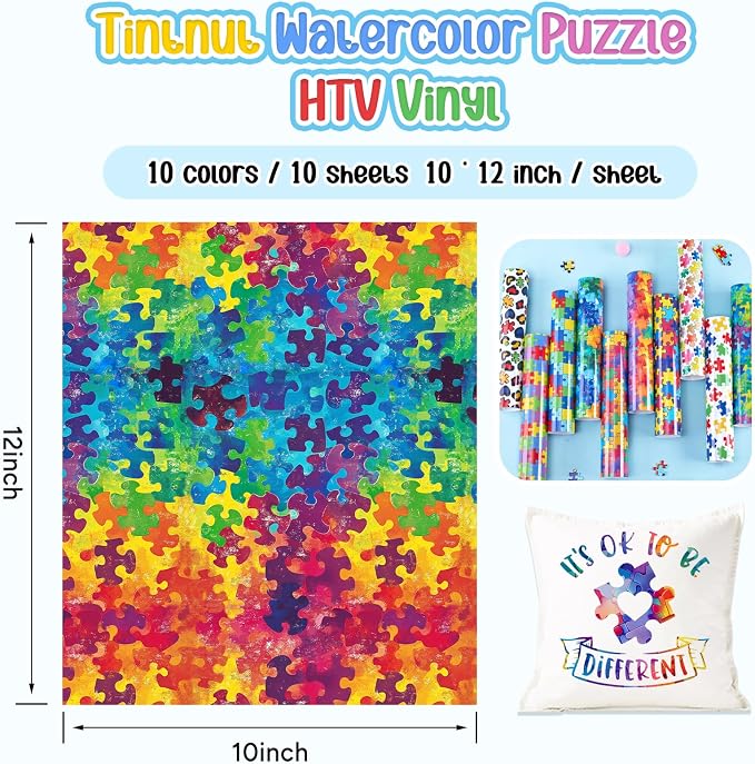 Tintnut Puzzle Heat Transfer Vinyl, 10 Sheets 12"x10" Iron on Vinyl | - Image 2