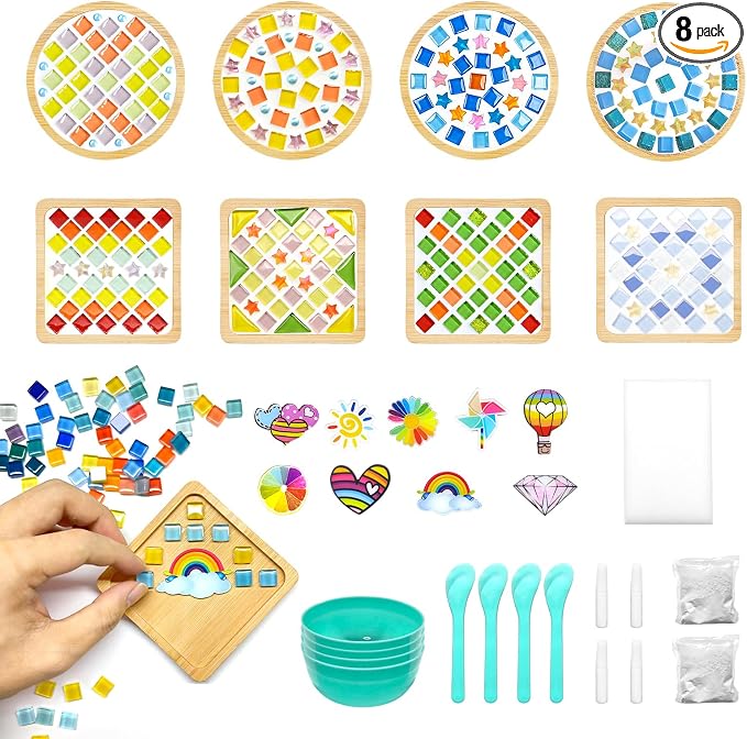 8 Sets DIY Mosaic Coaster Kit – Mixed Color Glass Mosaic Tiles by %F0%9F%8F%A1Wulqiiy%E2%80%93OrganizedLiving