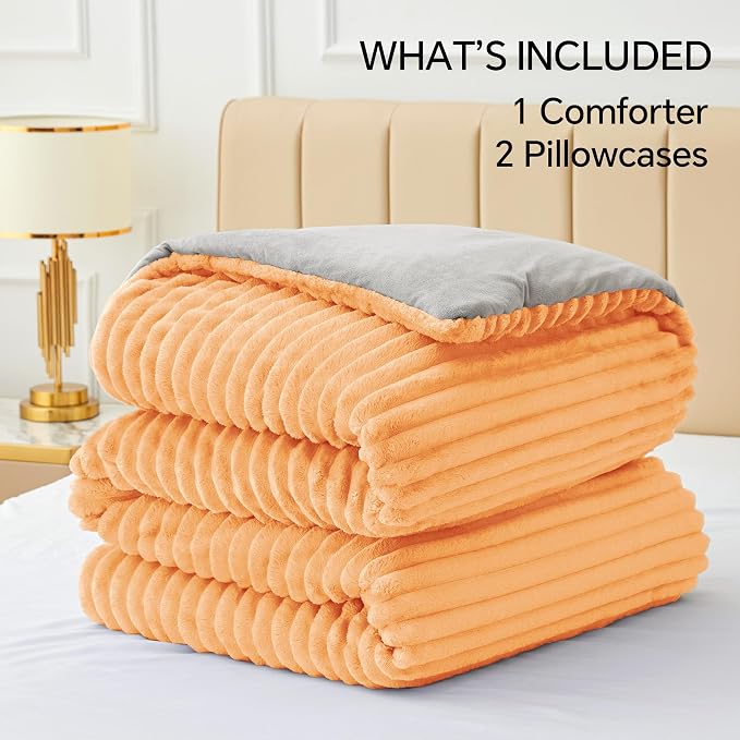 BEDELITE Fleece King Comforter Set -Super Soft & Warm Fluffy Coral Bedding - Image 6