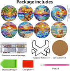 8 PCS Diamond Art Coasters Kits Sunset Beach Diamond Painting Coaster | Diamond - Image 2