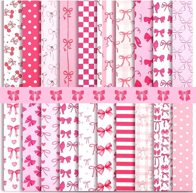 HunnmingRe 20 Pcs 10''x10'' Pink Bow Quilting Fabric Square Coquette Bow by HunnmingRe