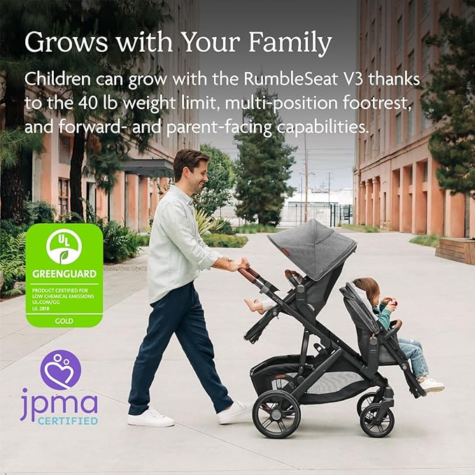 UPPAbaby RumbleSeat V3 Second Lower Seat - Compatible with Vista V2 and Vista V3 - All-Weather Seat + Magnetic Buckle – Adapters Included - Kenzi (Mystic Aqua/Carbon Frame/Saddle Leather)