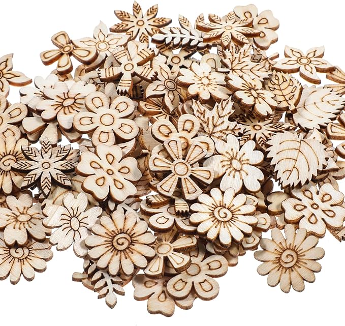 100 Pcs Unfinished Wooden Flower Wood Pieces Wood Flower Cutouts | Wooden - Image 2