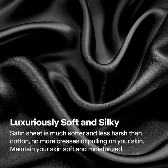BEDELITE Satin Sheets Full XL Size Bed Set, Luxury Soft Black Silky Sheets - Image 4