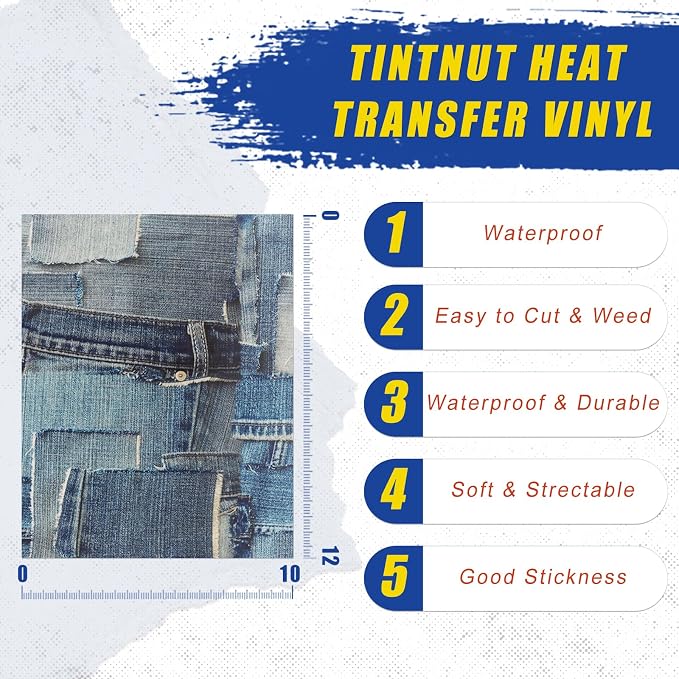 Tintnut Denim Pattern Heat Transfer Vinyl, easy cut & weed, stretch washable - Image 2