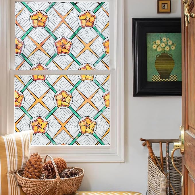 OHTMERU 3D Stained Glass Window Privacy Film, Heat Control UV Blocking Static by OHTMERU